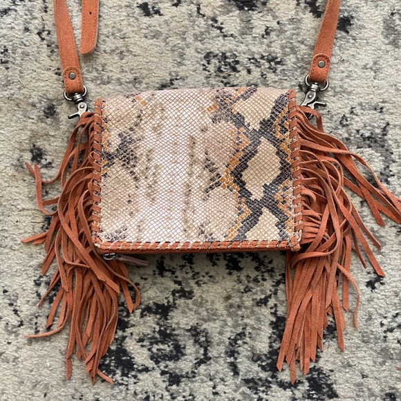 naughty monkey Handbags - Naughty Monkey Snakeskin & Suede Fringe Crossbody